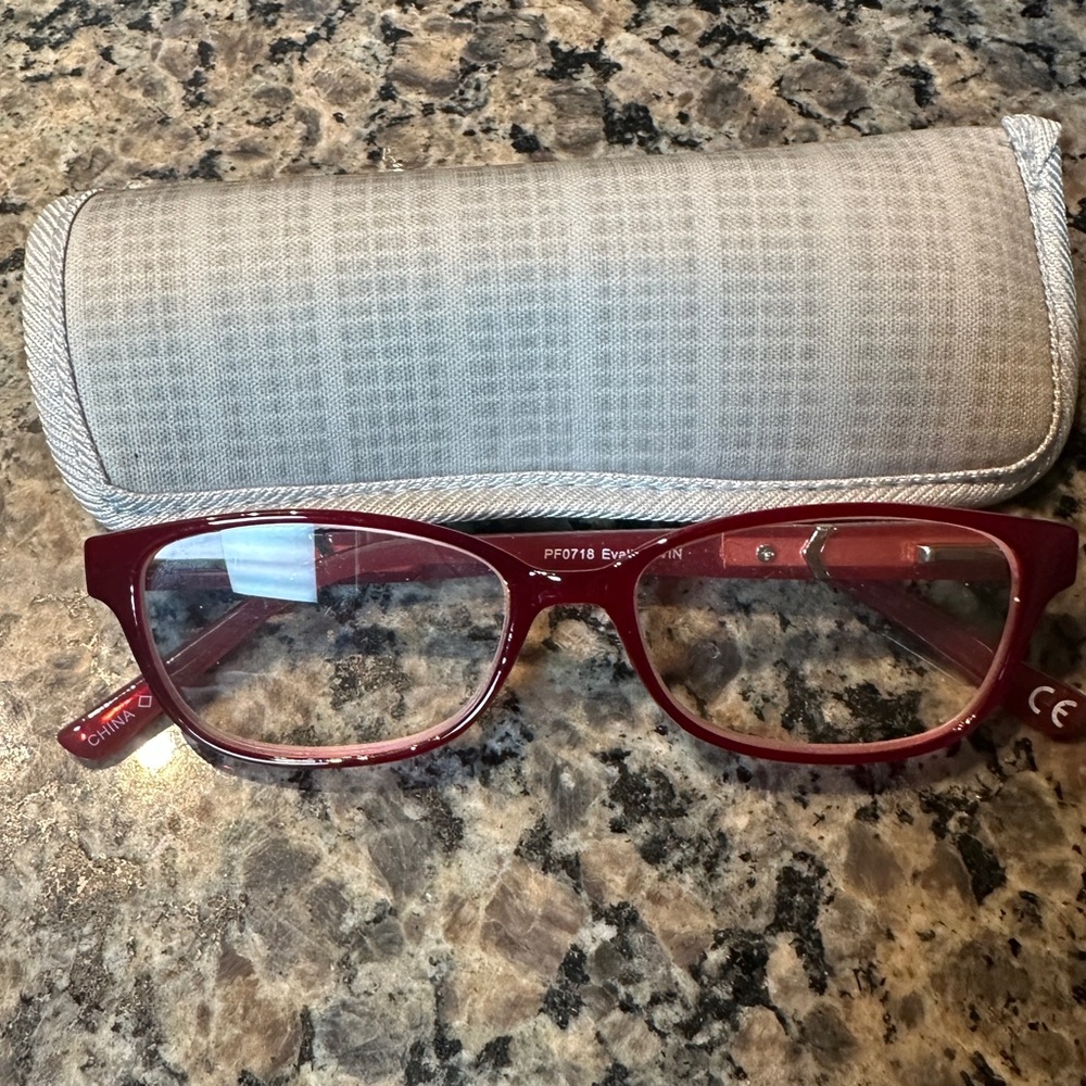 Deep Rose Color Foster Grant 1.75 Strength Eyeglasses with Case
